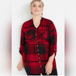 Plus Size Red Buffalo Plaid Babydoll Shirt